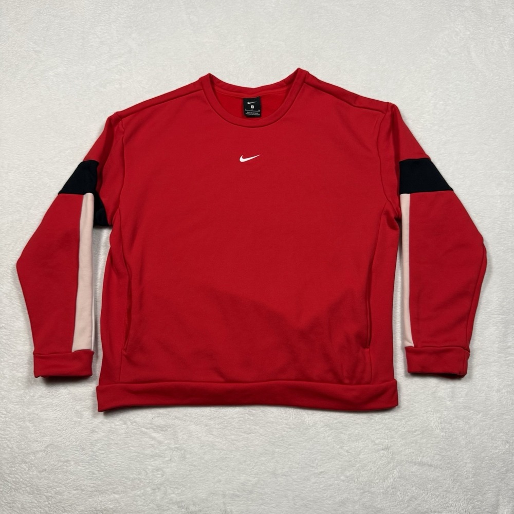 Nike Centerswoosh Sweatshirt Womens Small Red Cotton Crewneck Pockets